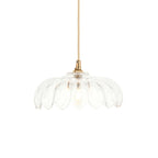 121005 Eltham & Camellia Pendant Clear Glass & Brushed Aged Brass With Natural Braided Cable