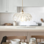 121005 Eltham & Camellia Pendant Clear Glass & Brushed Aged Brass With Natural Braided Cable