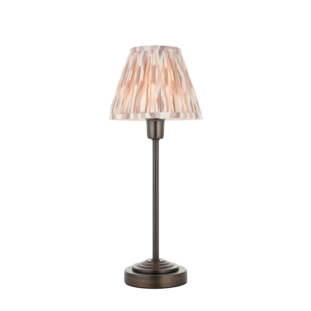 121006 Rise & Ikat 16cm Table Lamp Antique Bronze Plate & Neutral Print Fabric