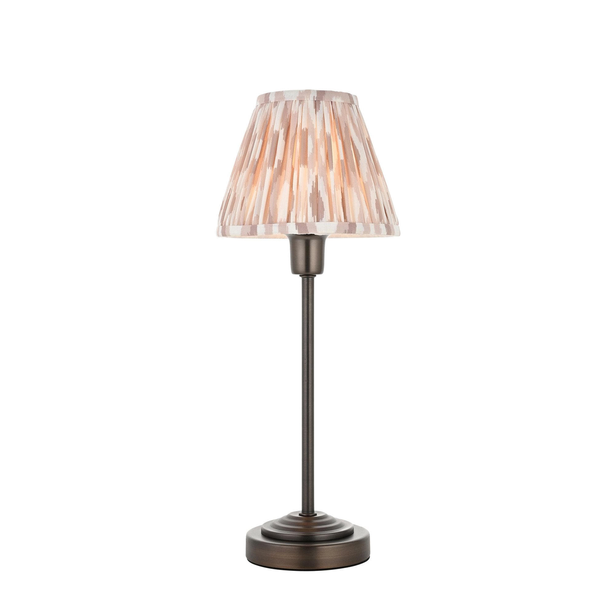 121006 Rise & Ikat 16cm Table Lamp Antique Bronze Plate & Neutral Print Fabric