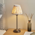 121006 Rise & Ikat 16cm Table Lamp Antique Bronze Plate & Neutral Print Fabric