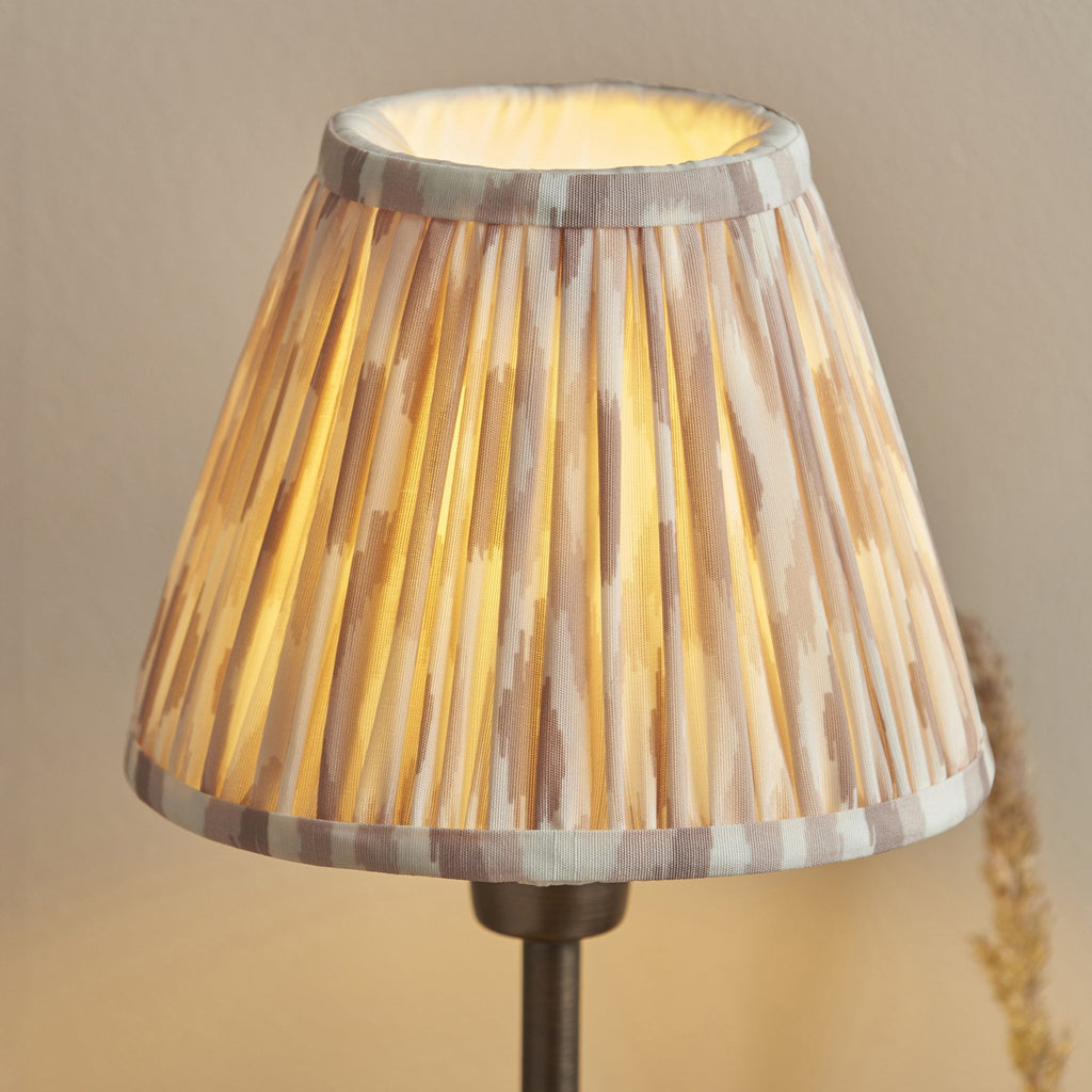 121006 Rise & Ikat 16cm Table Lamp Antique Bronze Plate & Neutral Print Fabric