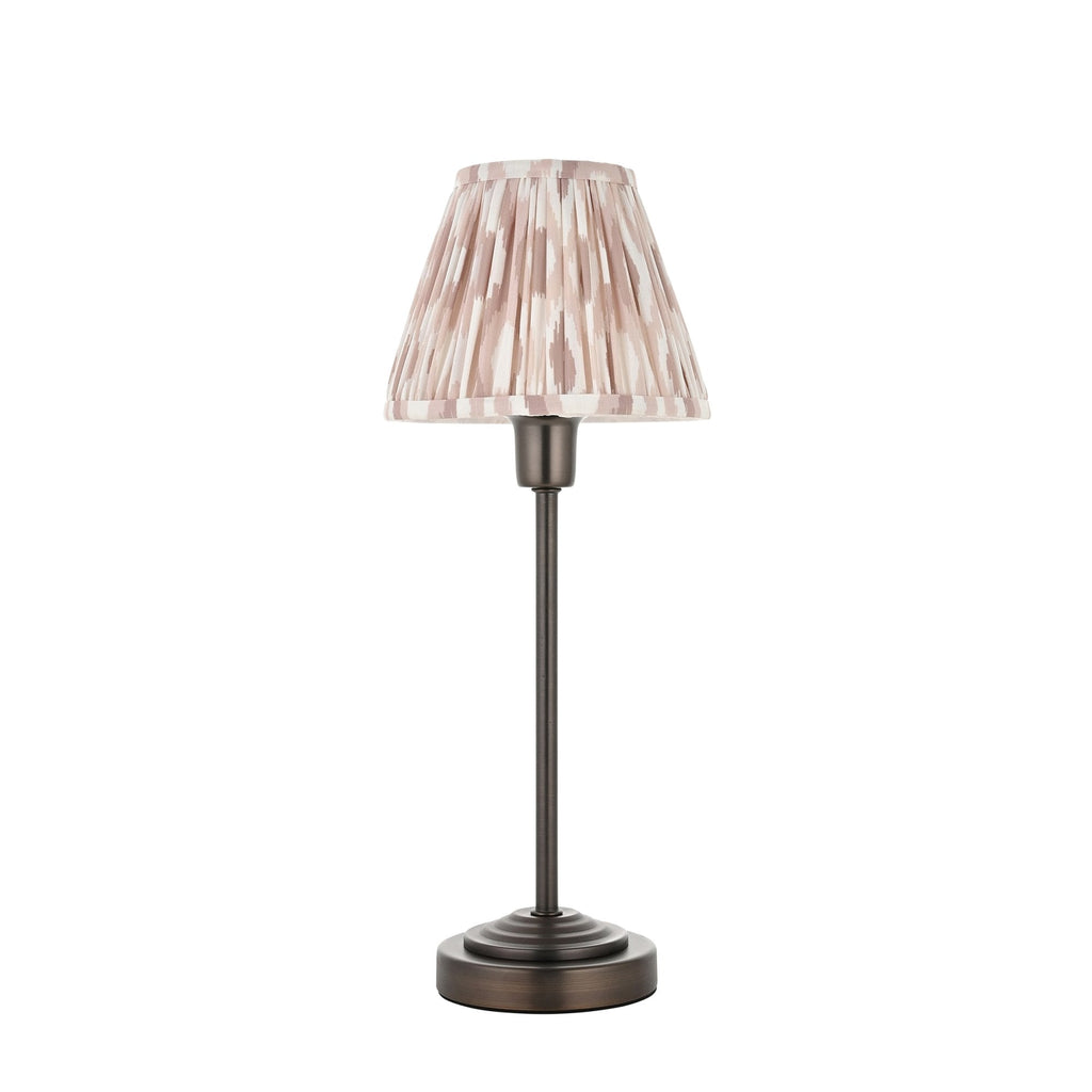 121006 Rise & Ikat 16cm Table Lamp Antique Bronze Plate & Neutral Print Fabric