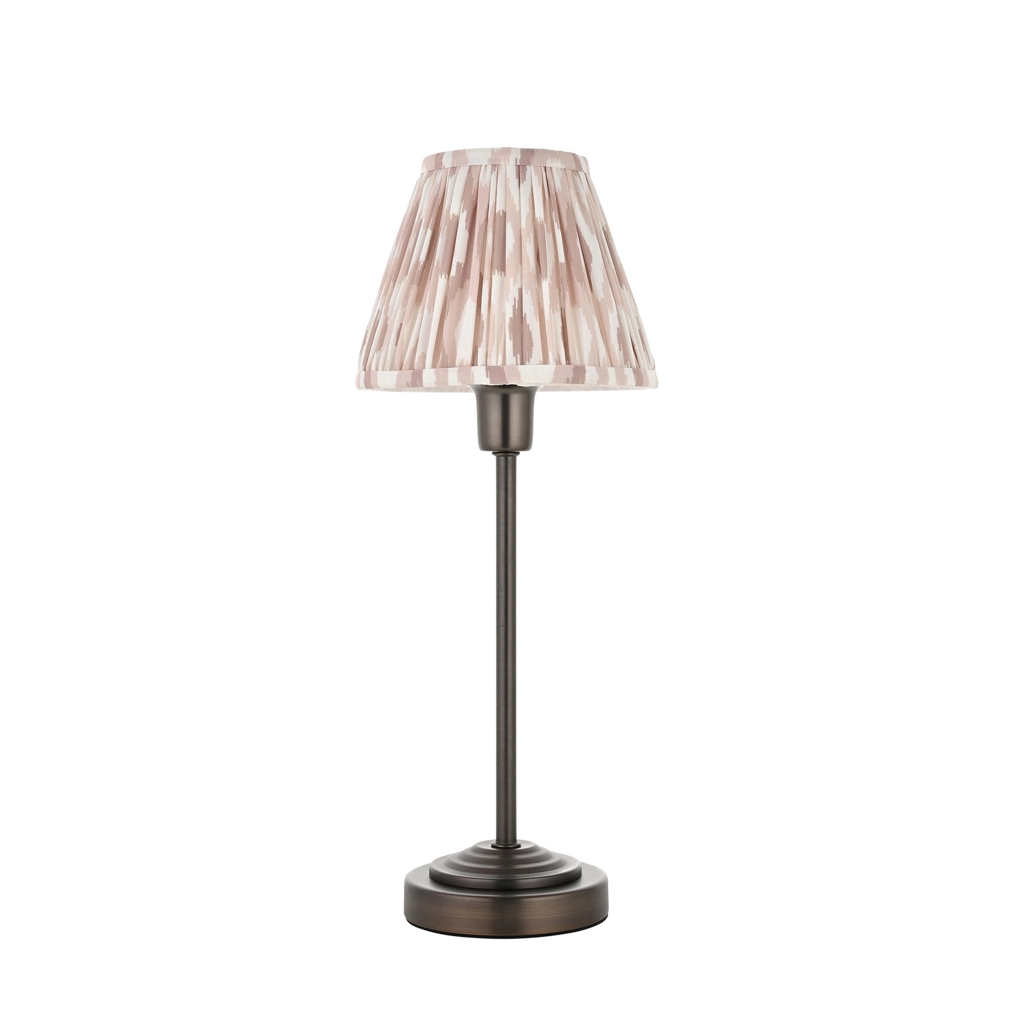 121006 Rise & Ikat 16cm Table Lamp Antique Bronze Plate & Neutral Print Fabric
