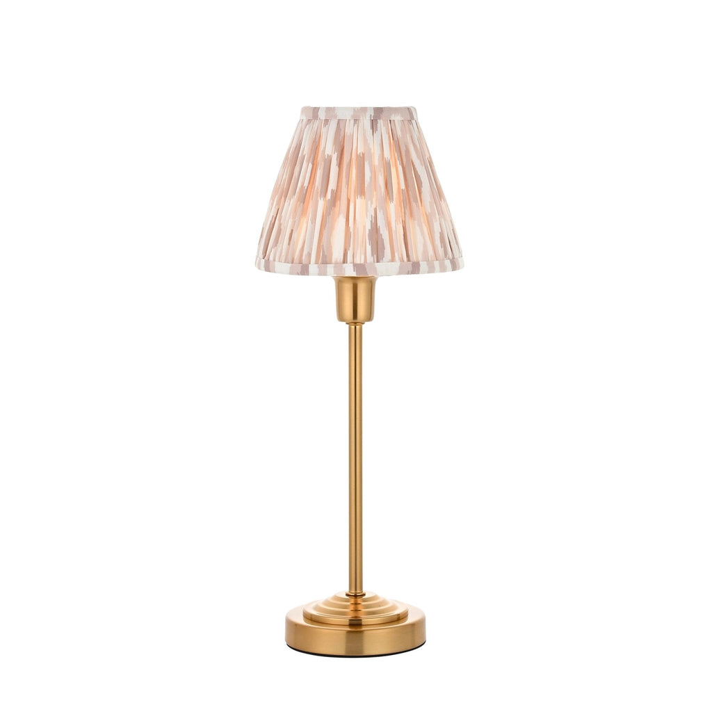 121014 Rise & Ikat 16cm Table Lamp Vintage Brass Finish & Neutral Print Fabric