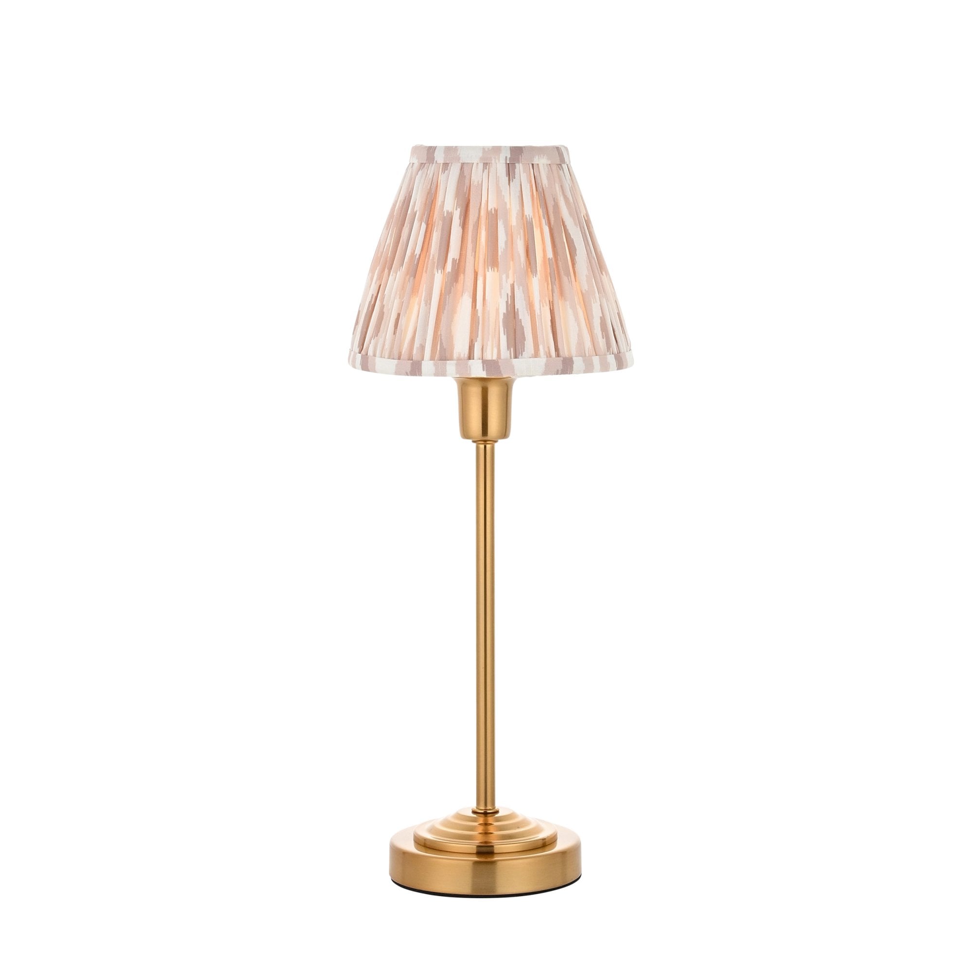 121014 Rise & Ikat 16cm Table Lamp Vintage Brass Finish & Neutral Print Fabric