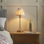 121014 Rise & Ikat 16cm Table Lamp Vintage Brass Finish & Neutral Print Fabric