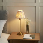 121014 Rise & Ikat 16cm Table Lamp Vintage Brass Finish & Neutral Print Fabric