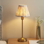121014 Rise & Ikat 16cm Table Lamp Vintage Brass Finish & Neutral Print Fabric