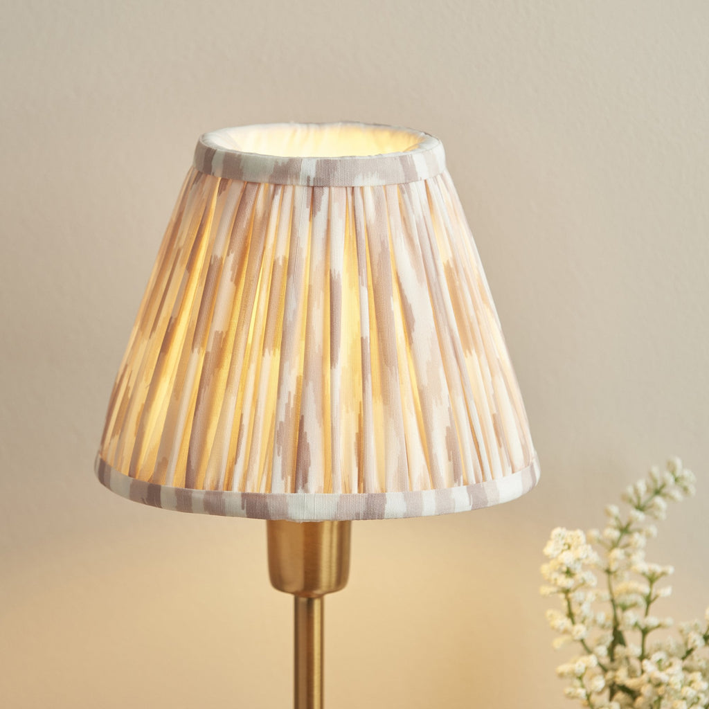 121014 Rise & Ikat 16cm Table Lamp Vintage Brass Finish & Neutral Print Fabric