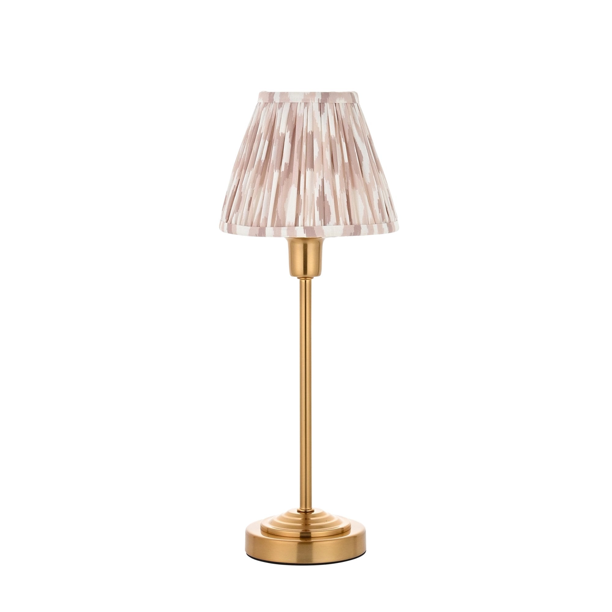 121014 Rise & Ikat 16cm Table Lamp Vintage Brass Finish & Neutral Print Fabric