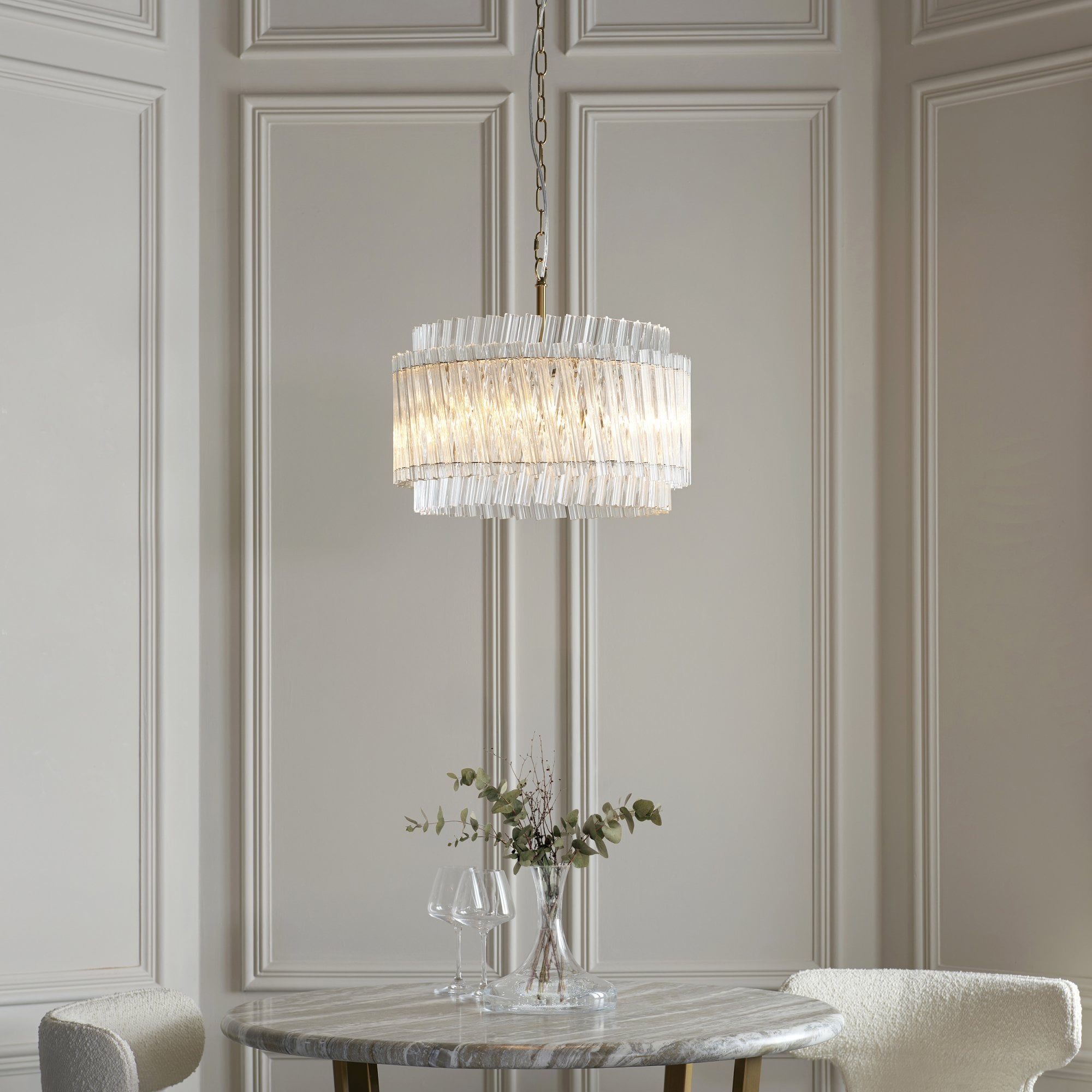 114214 3 Light Pendant Brushed Aged Brass Plate & Clear Glass