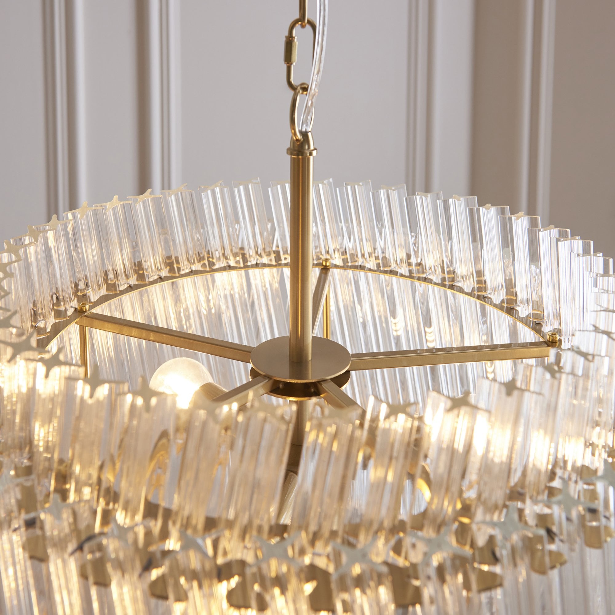 114214 3 Light Pendant Brushed Aged Brass Plate & Clear Glass