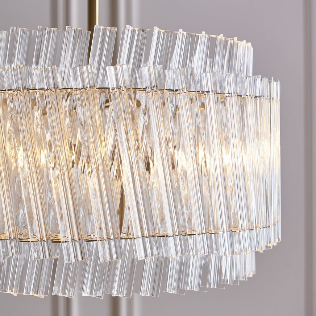 114214 3 Light Pendant Brushed Aged Brass Plate & Clear Glass