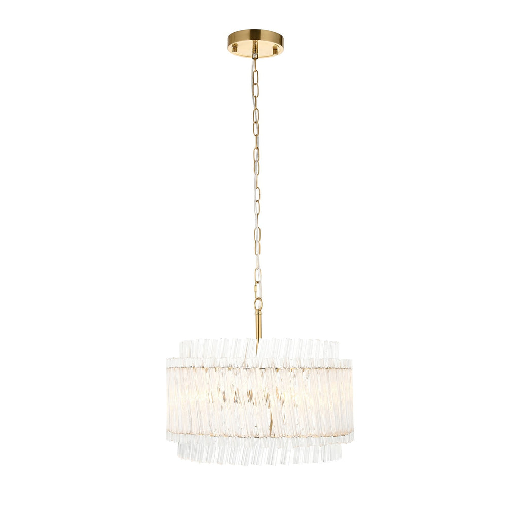 114214 3 Light Pendant Brushed Aged Brass Plate & Clear Glass