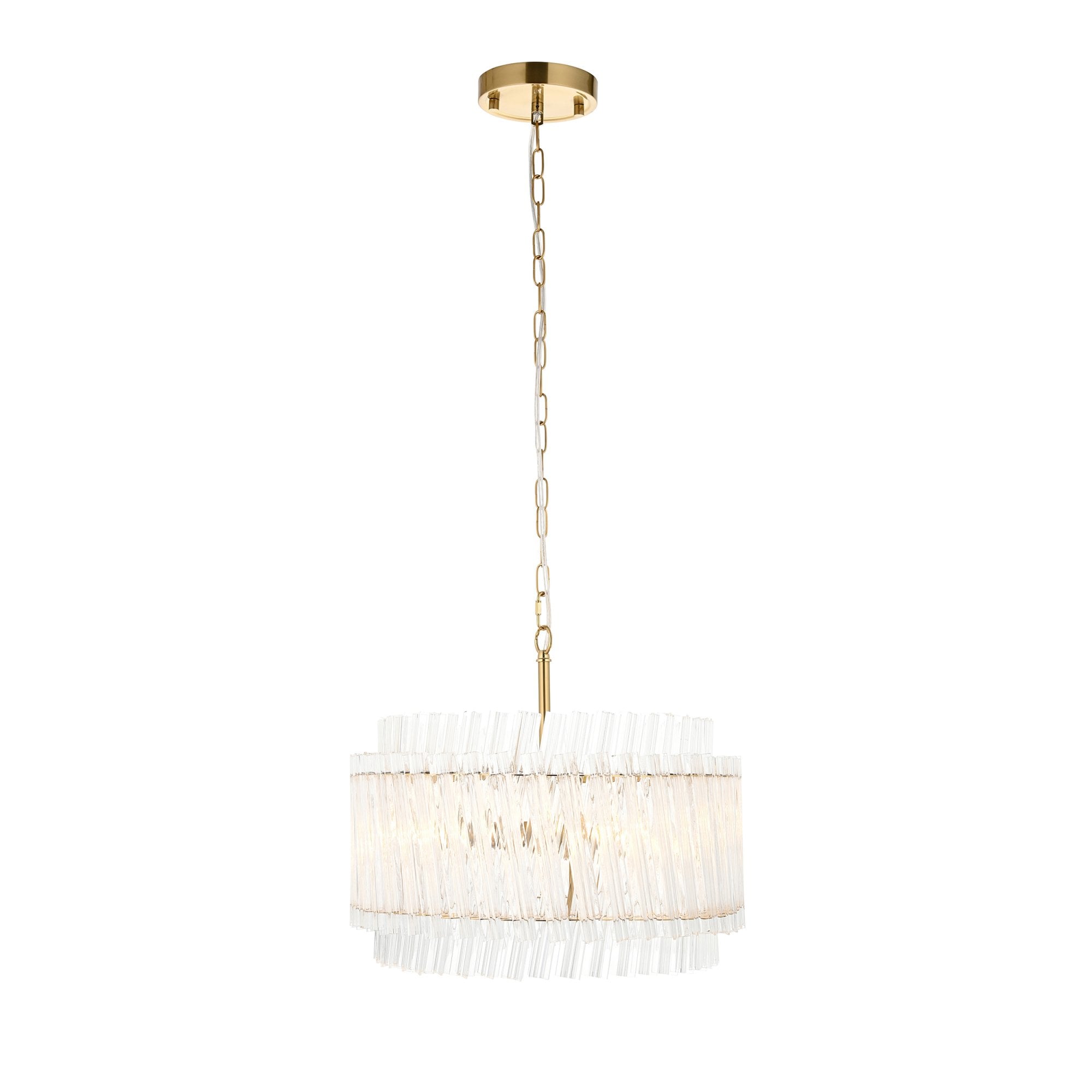 114214 3 Light Pendant Brushed Aged Brass Plate & Clear Glass