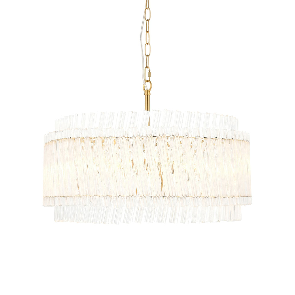 114215 5 Light Pendant Brushed Aged Brass Plate & Clear Glass