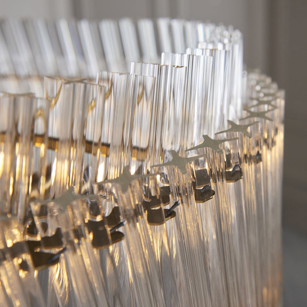 114215 5 Light Pendant Brushed Aged Brass Plate & Clear Glass