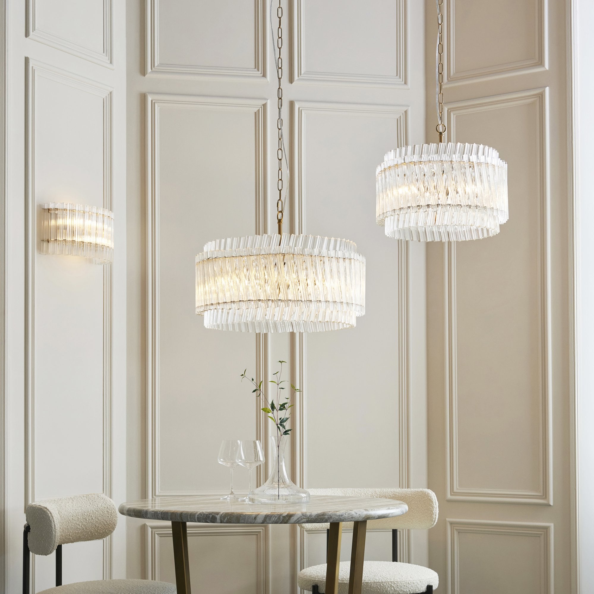 114215 5 Light Pendant Brushed Aged Brass Plate & Clear Glass