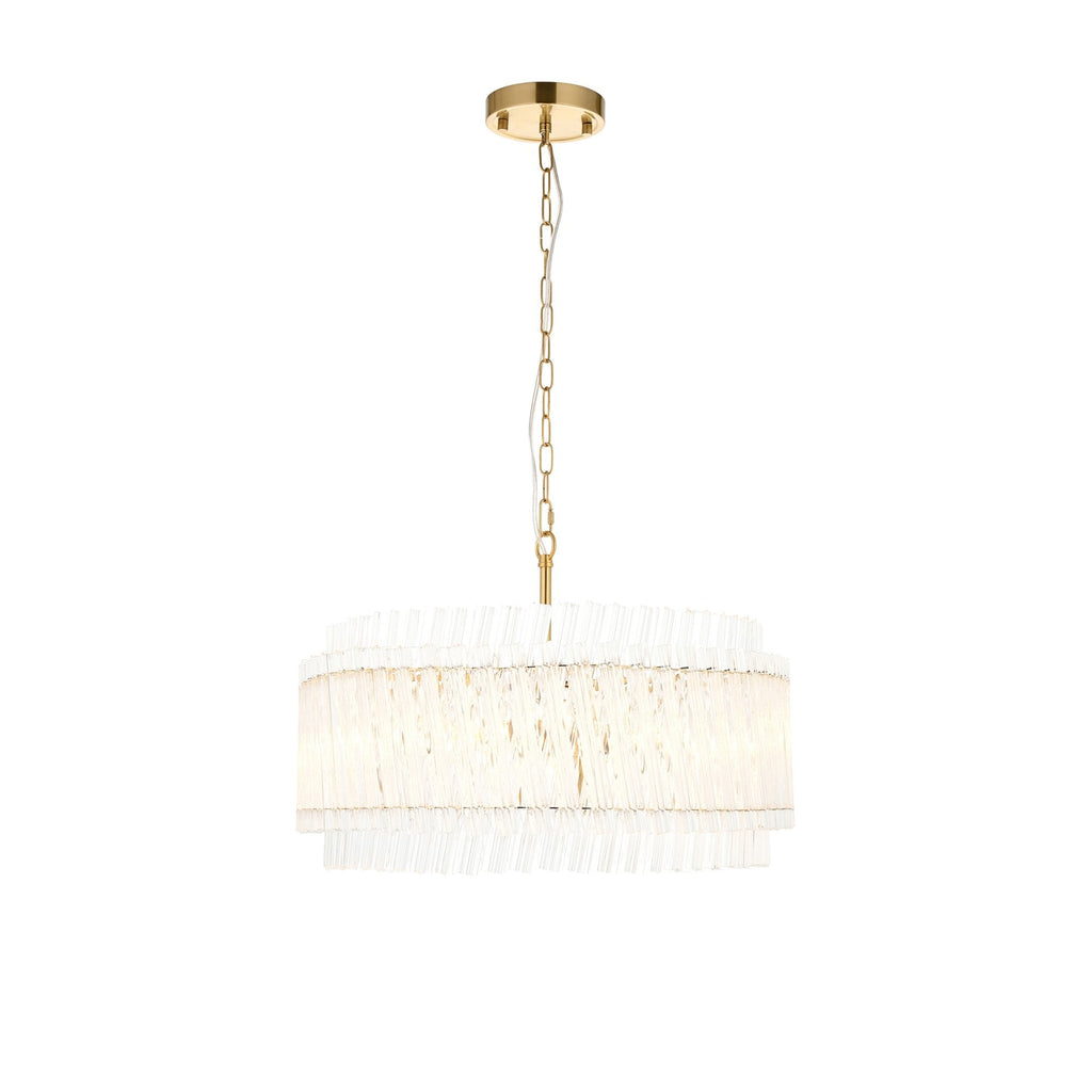 114215 5 Light Pendant Brushed Aged Brass Plate & Clear Glass