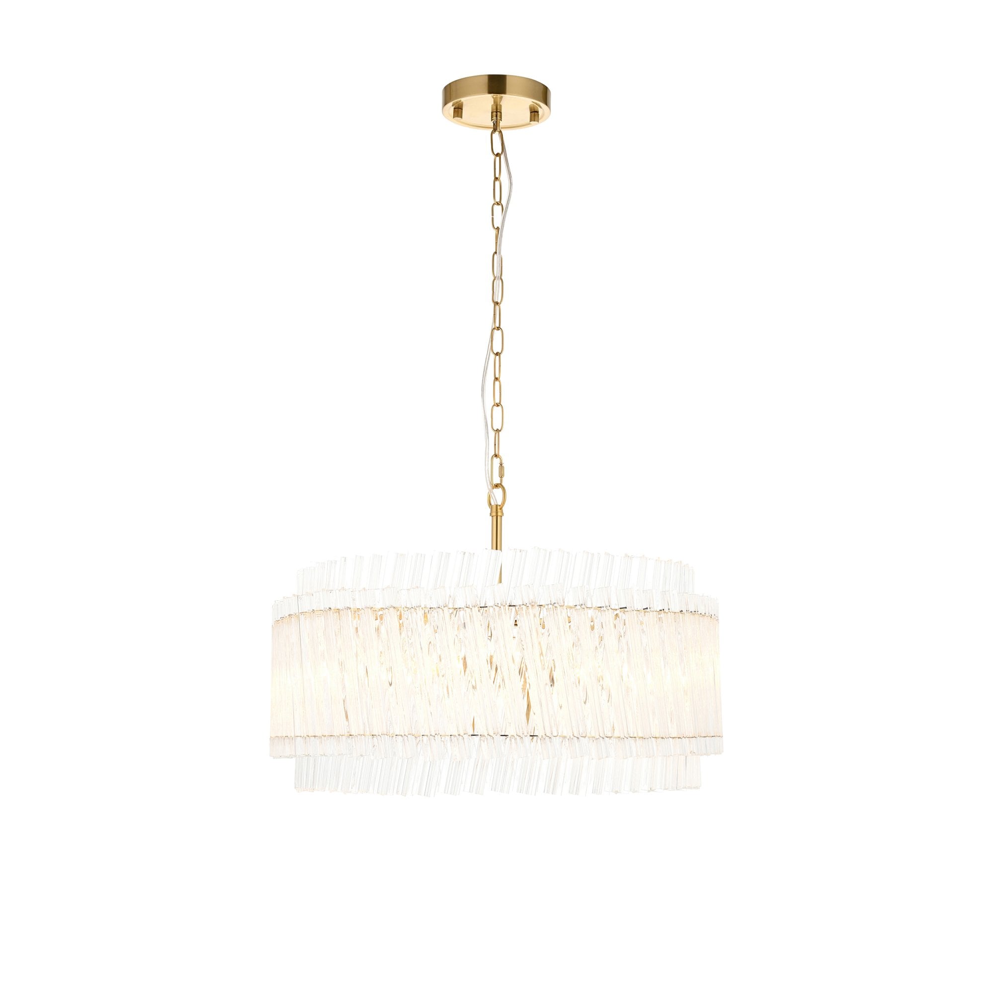 114215 5 Light Pendant Brushed Aged Brass Plate & Clear Glass