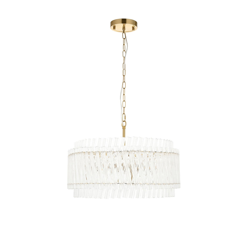 114215 5 Light Pendant Brushed Aged Brass Plate & Clear Glass