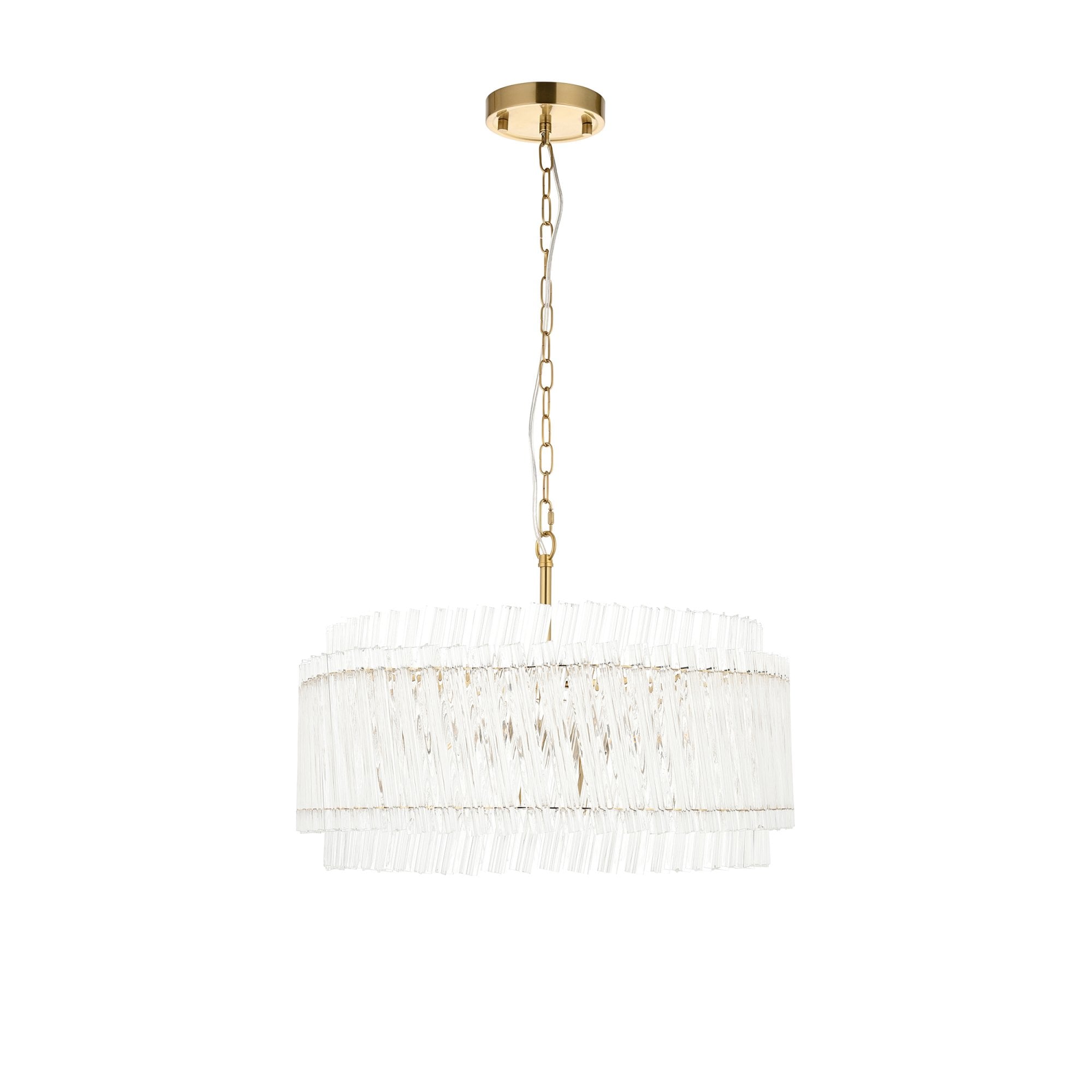 114215 5 Light Pendant Brushed Aged Brass Plate & Clear Glass
