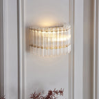 114217 2 Light Wall Light Brushed Aged Brass Plate & Clear Glass