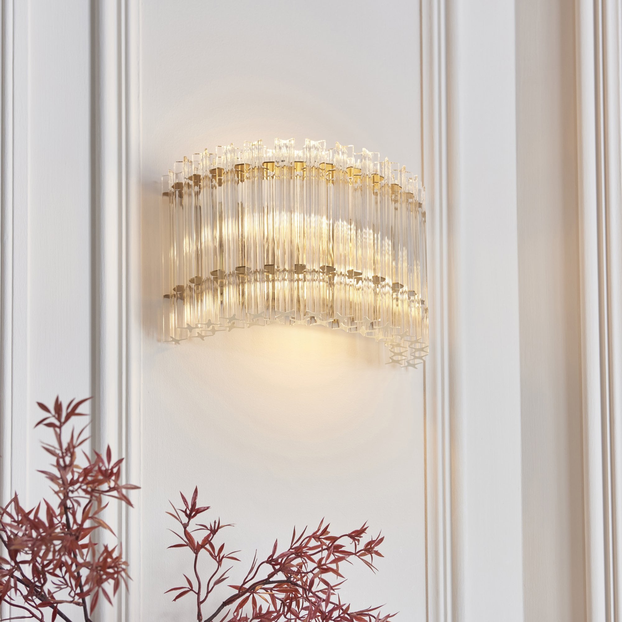 114217 2 Light Wall Light Brushed Aged Brass Plate & Clear Glass