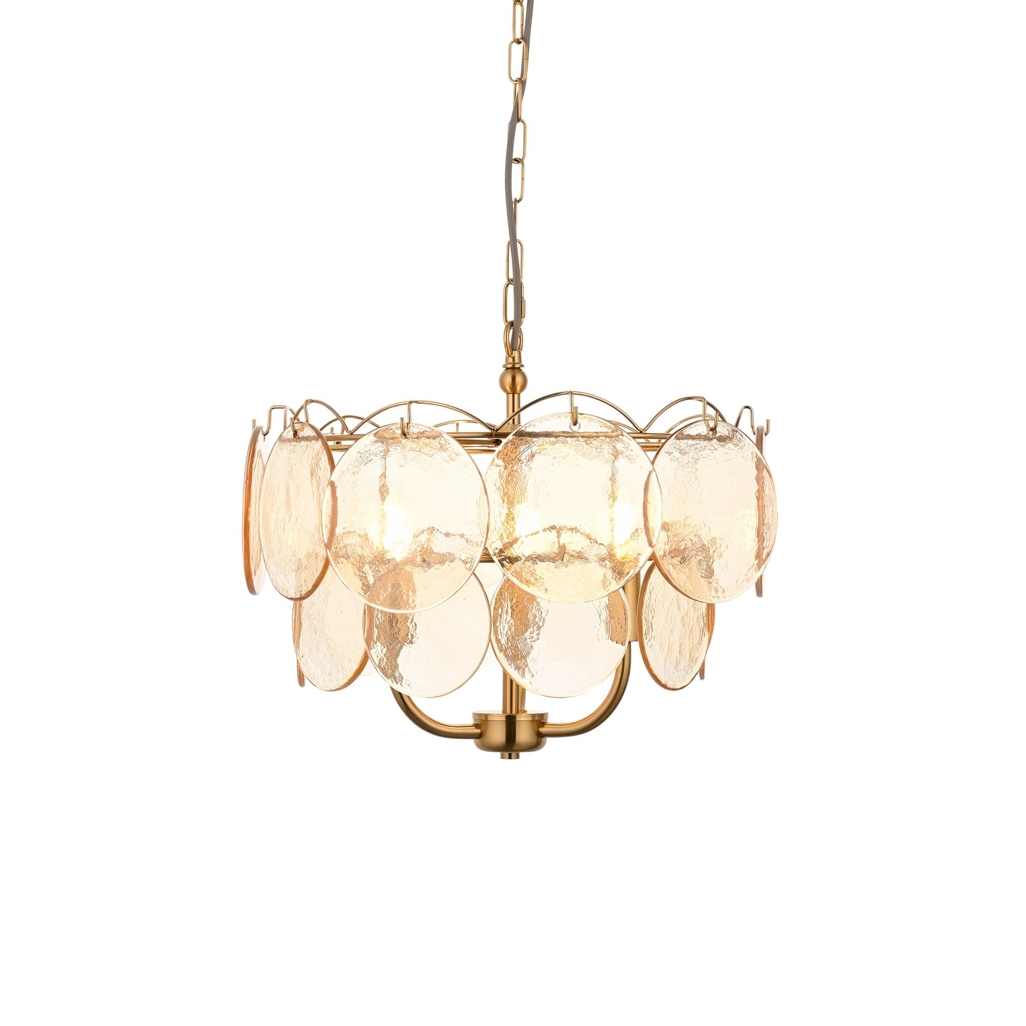 118602 3 Light Pendant Brushed Aged Brass Plate & Handmade Champagne Glass