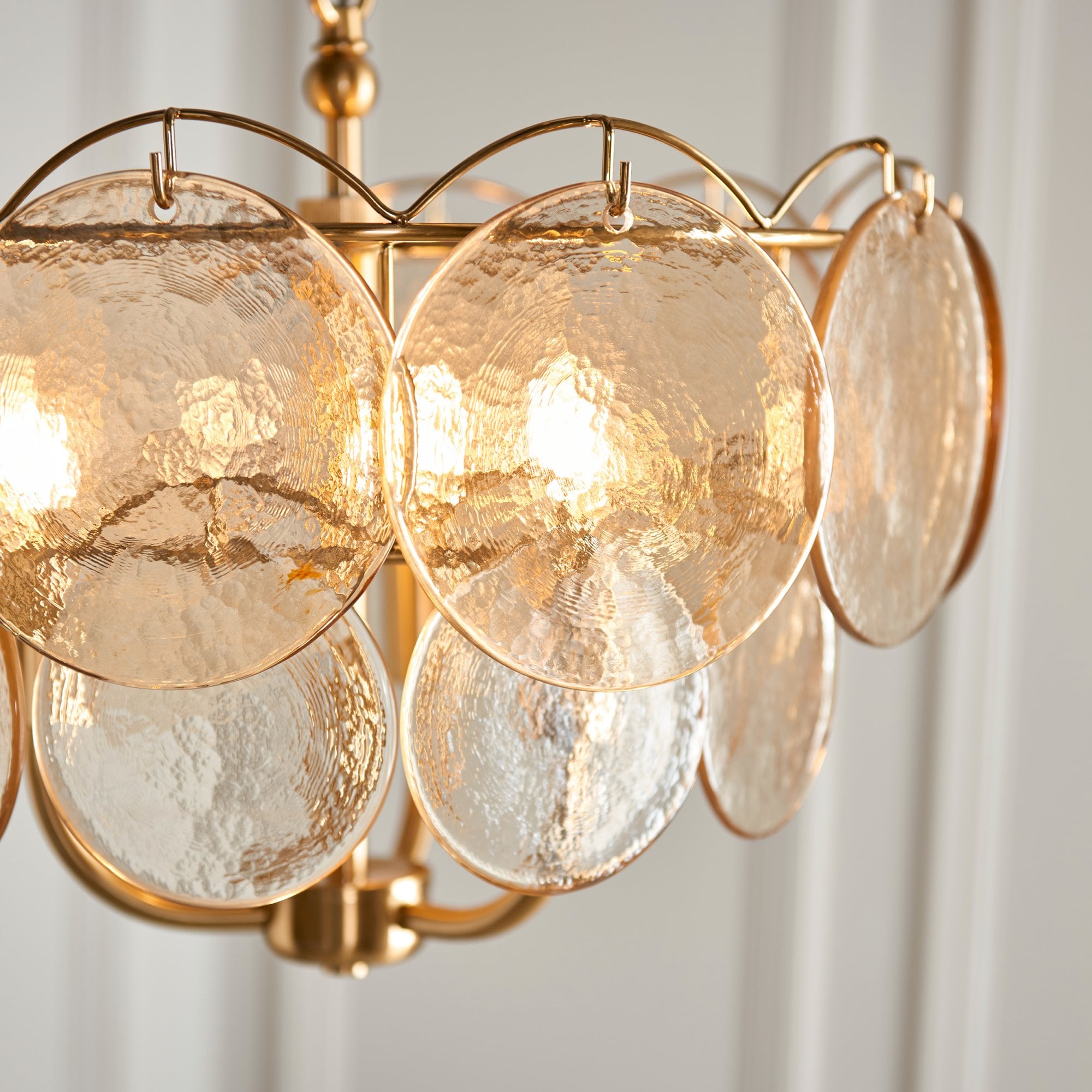 118602 3 Light Pendant Brushed Aged Brass Plate & Handmade Champagne Glass