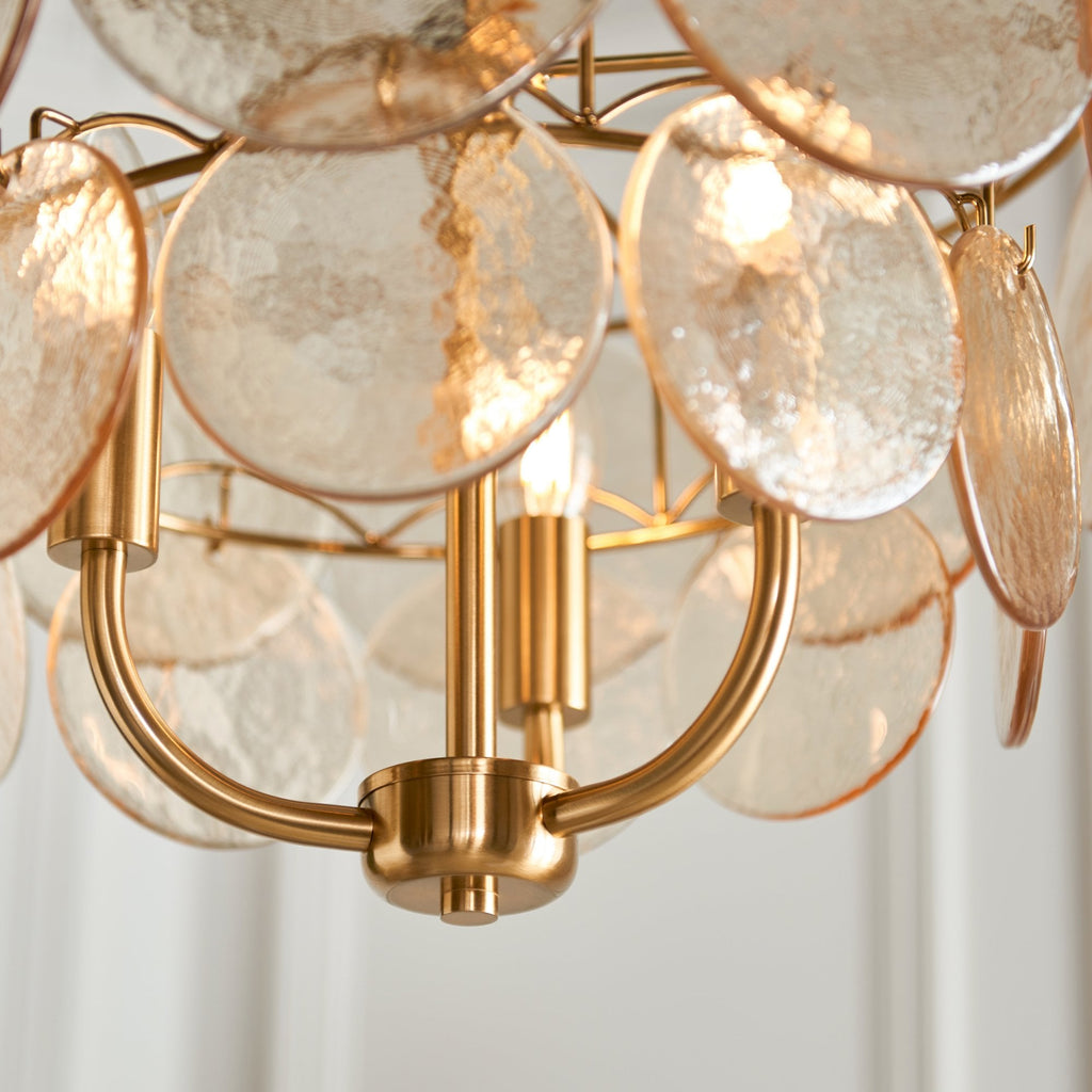 118602 3 Light Pendant Brushed Aged Brass Plate & Handmade Champagne Glass