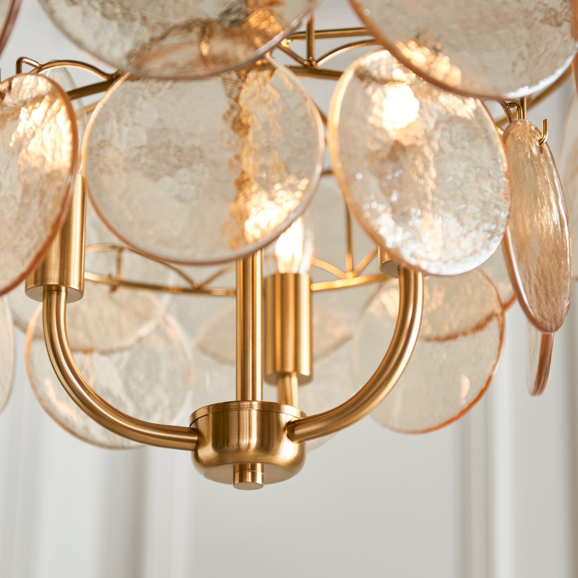 118602 3 Light Pendant Brushed Aged Brass Plate & Handmade Champagne Glass
