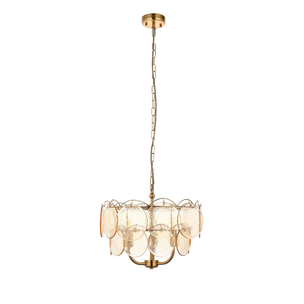 118602 3 Light Pendant Brushed Aged Brass Plate & Handmade Champagne Glass