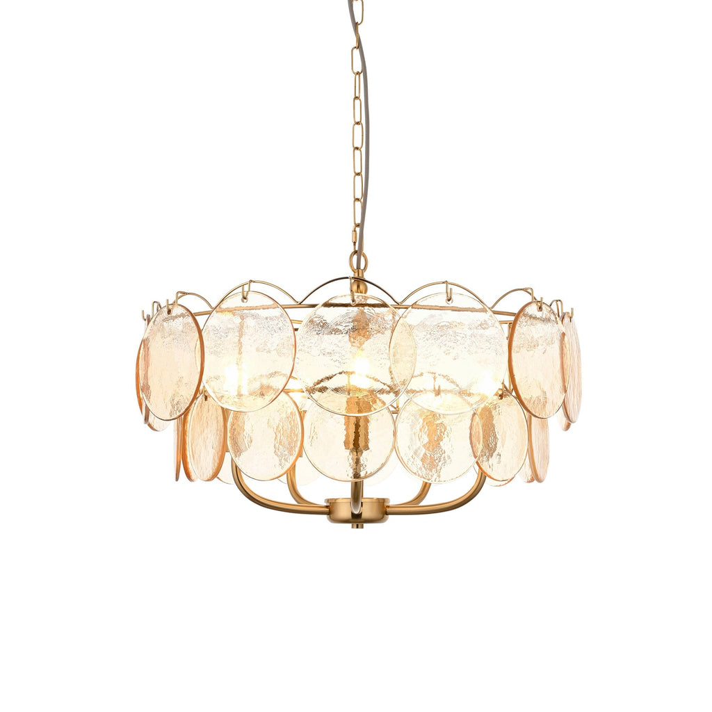 118603 5 Light Pendant Brushed Aged Brass Plate & Handmade Champagne Glass