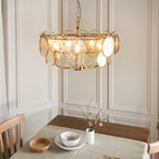 118603 5 Light Pendant Brushed Aged Brass Plate & Handmade Champagne Glass
