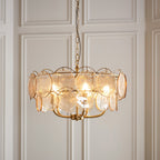 118603 5 Light Pendant Brushed Aged Brass Plate & Handmade Champagne Glass