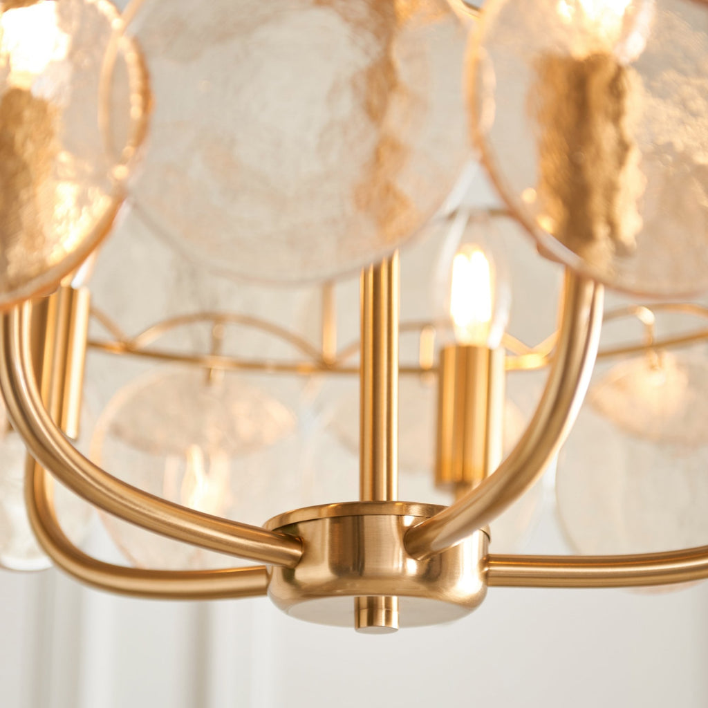 118603 5 Light Pendant Brushed Aged Brass Plate & Handmade Champagne Glass
