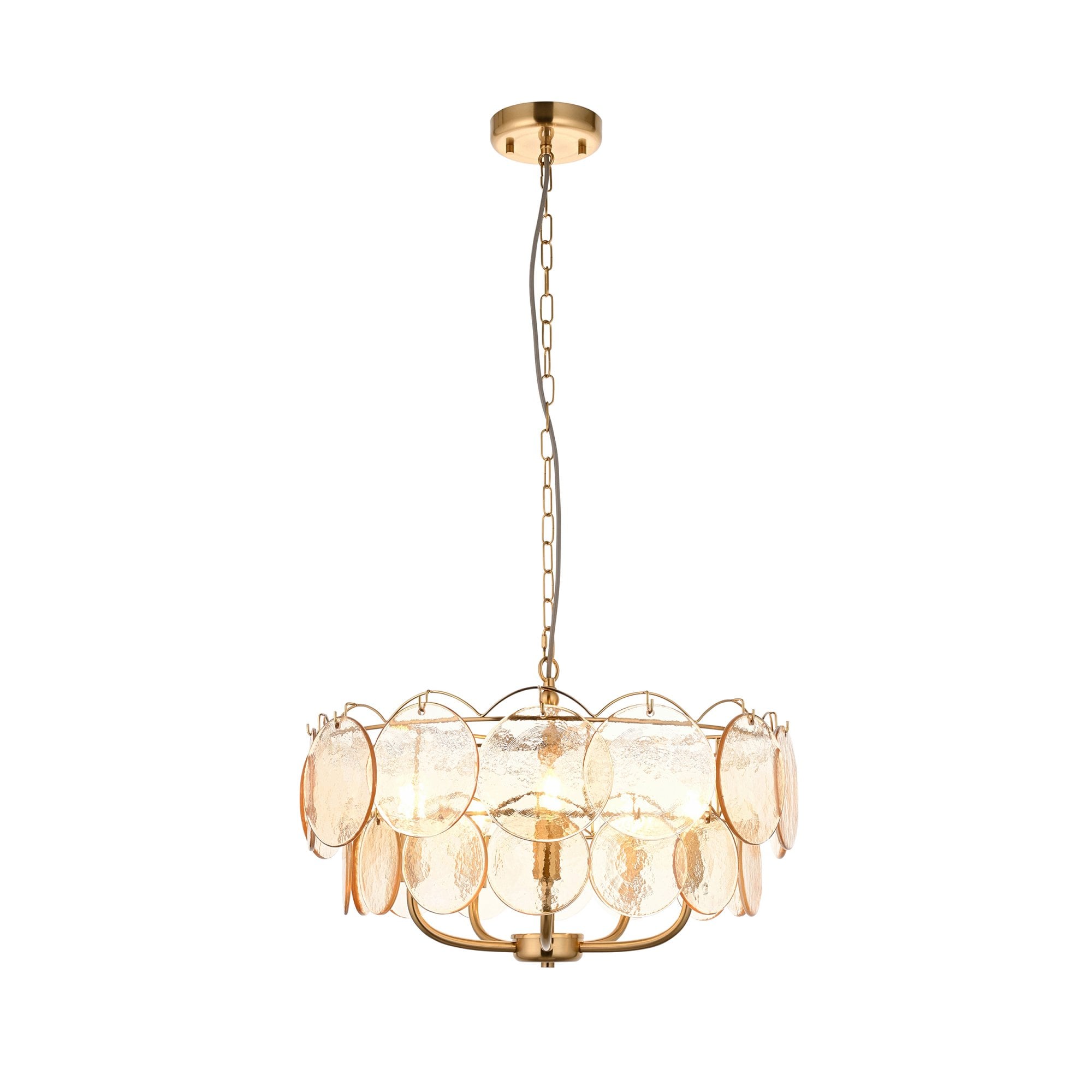 118603 5 Light Pendant Brushed Aged Brass Plate & Handmade Champagne Glass