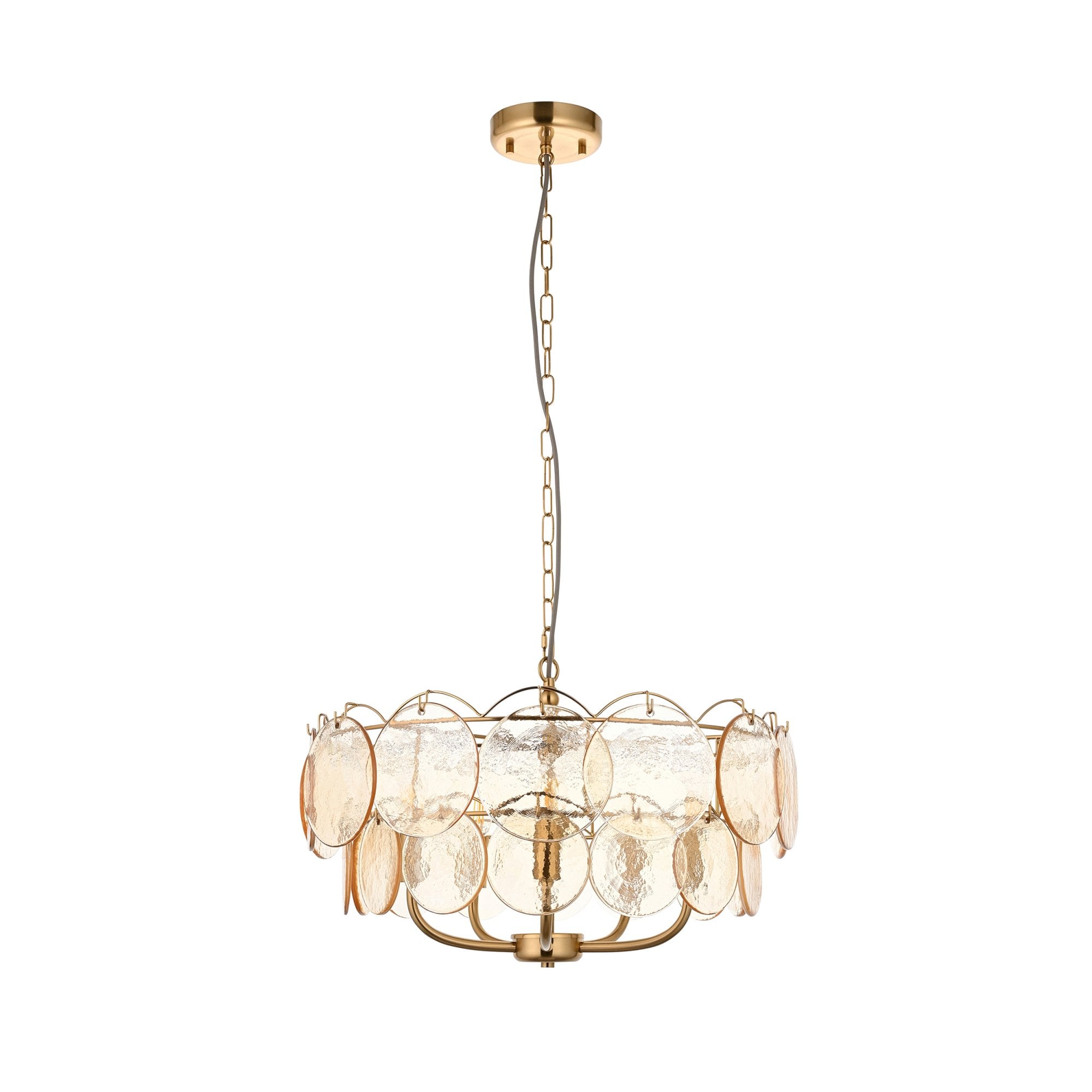 118603 5 Light Pendant Brushed Aged Brass Plate & Handmade Champagne Glass