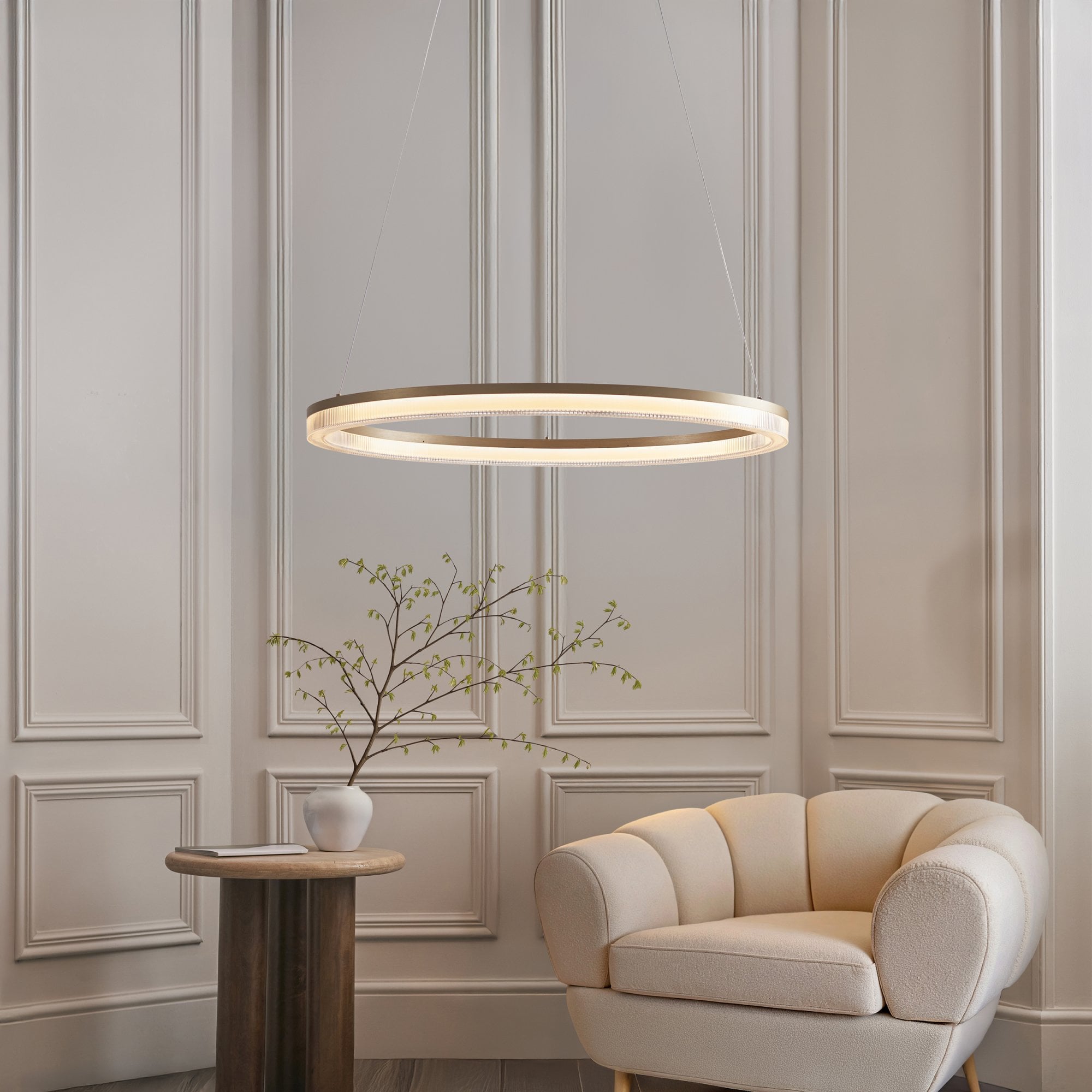 120549 LED Pendant Brushed Gold Plated Finish & Opal Ribbed Acrylic