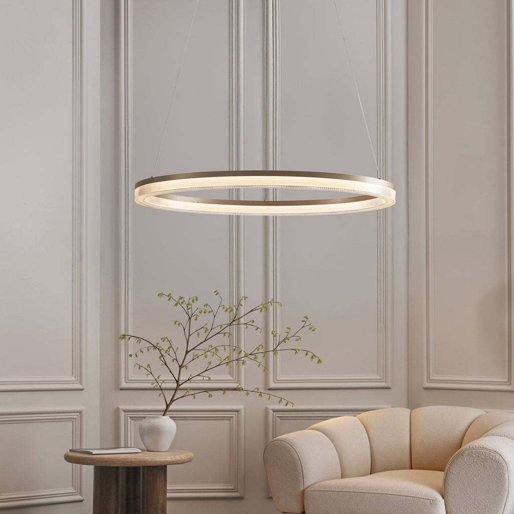 120549 LED Pendant Brushed Gold Plated Finish & Opal Ribbed Acrylic