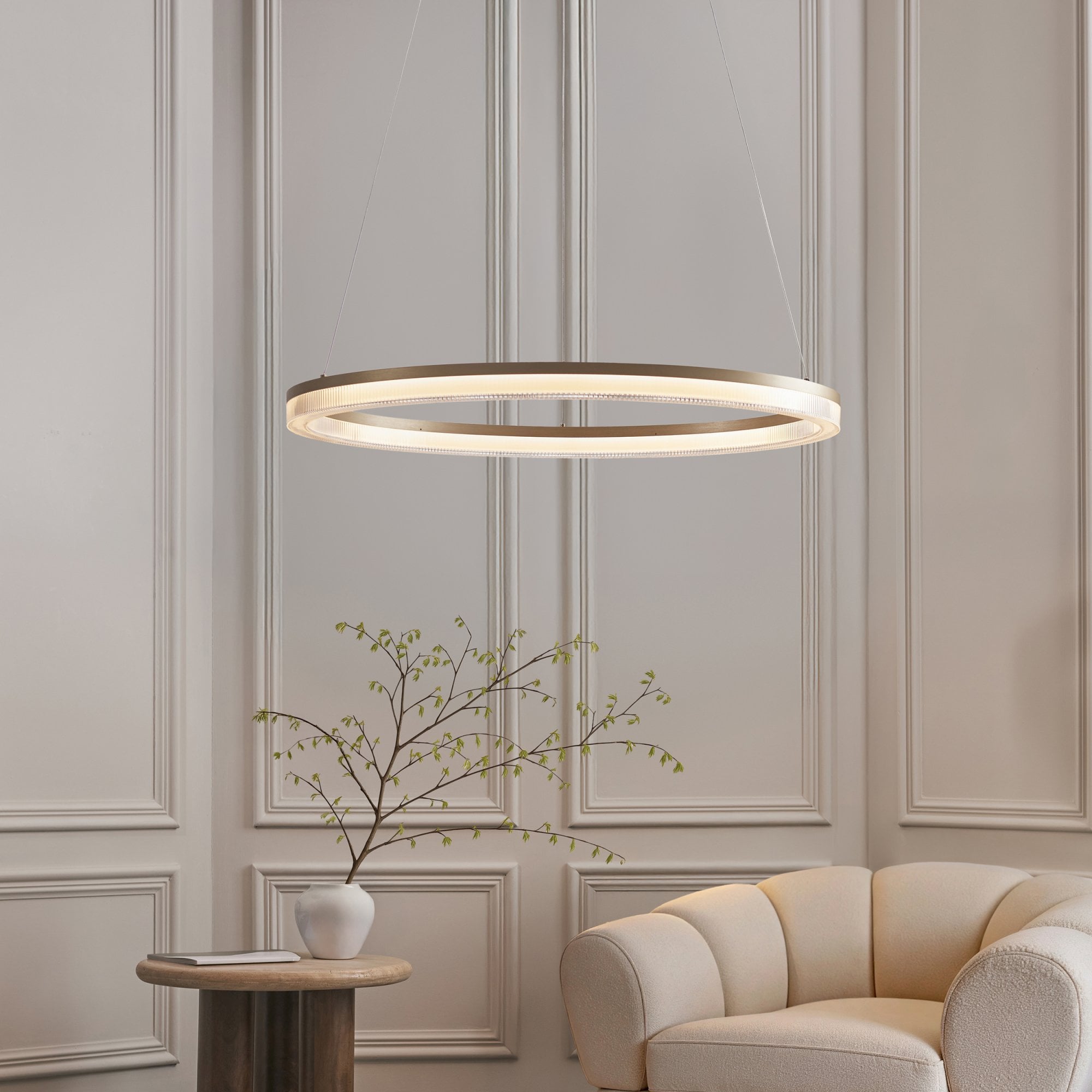 120549 LED Pendant Brushed Gold Plated Finish & Opal Ribbed Acrylic