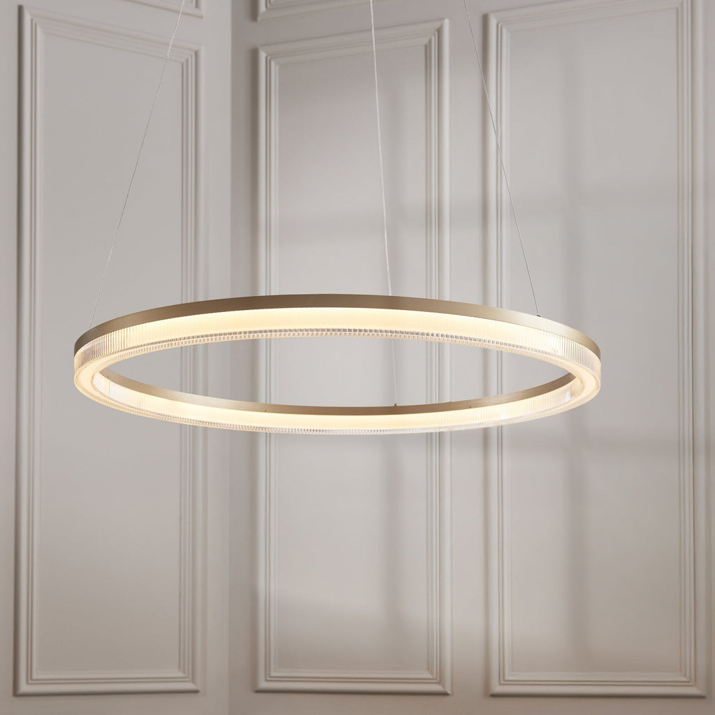 120549 LED Pendant Brushed Gold Plated Finish & Opal Ribbed Acrylic
