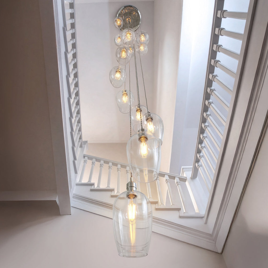 120641 13 Light Pendant Bright Nickel Plate & Clear Glass