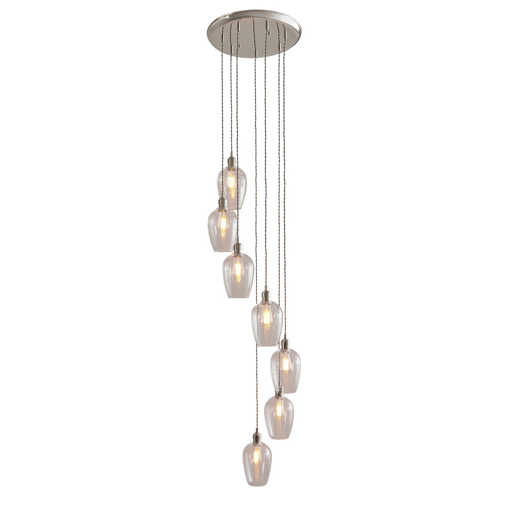 120642 7 Light Pendant Bright Nickel Plate & Clear Glass