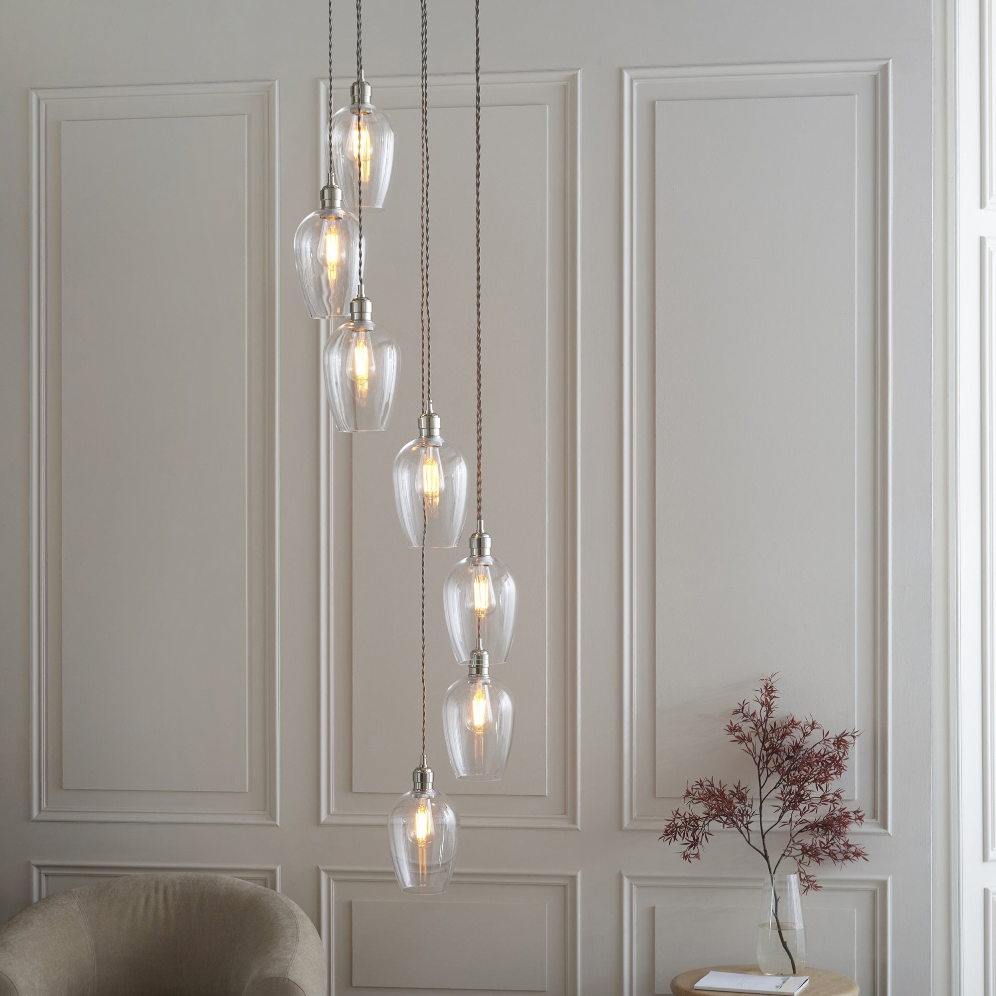 120642 7 Light Pendant Bright Nickel Plate & Clear Glass
