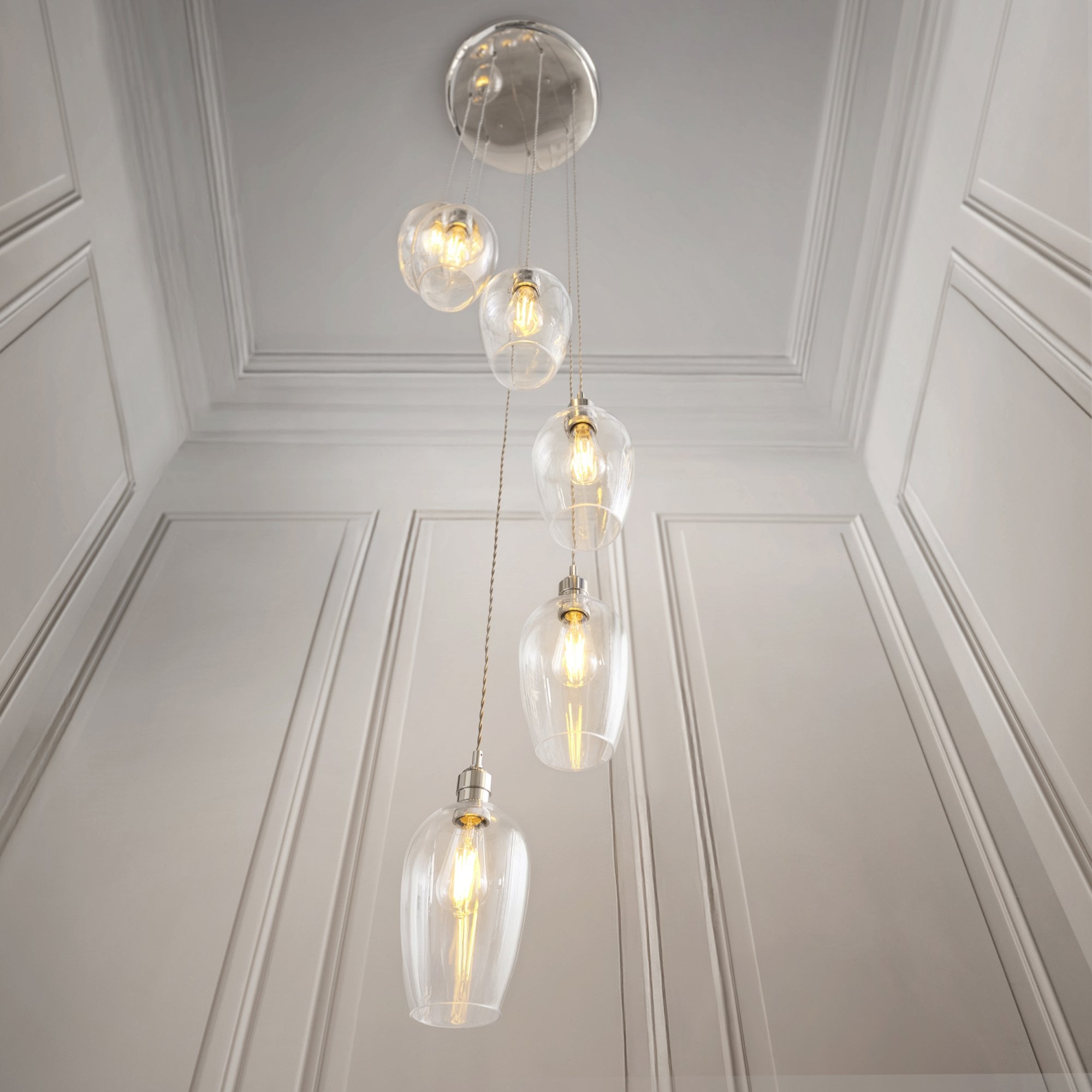 120642 7 Light Pendant Bright Nickel Plate & Clear Glass