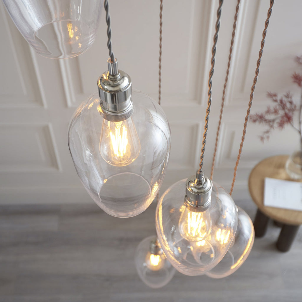 120642 7 Light Pendant Bright Nickel Plate & Clear Glass