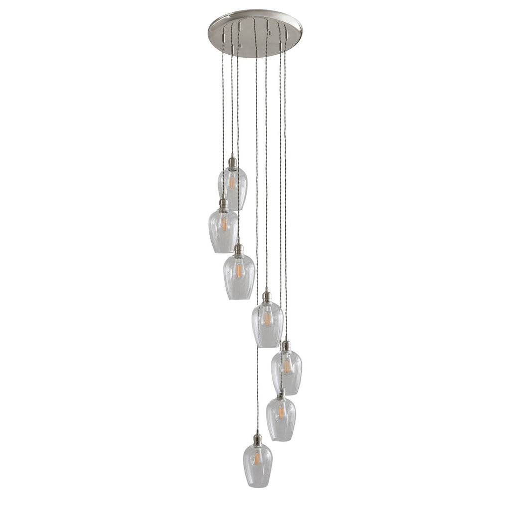 120642 7 Light Pendant Bright Nickel Plate & Clear Glass